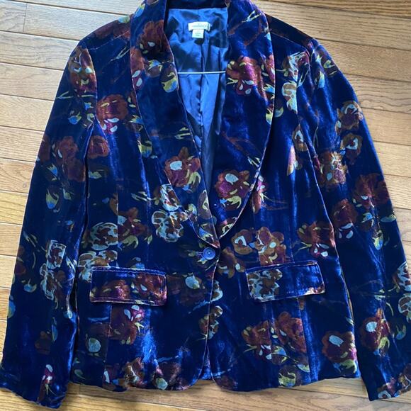 SUNDANCE $228 Rose Garden Blue Floral Velvet Blazer size 10 EUC - Picture 2 of 16